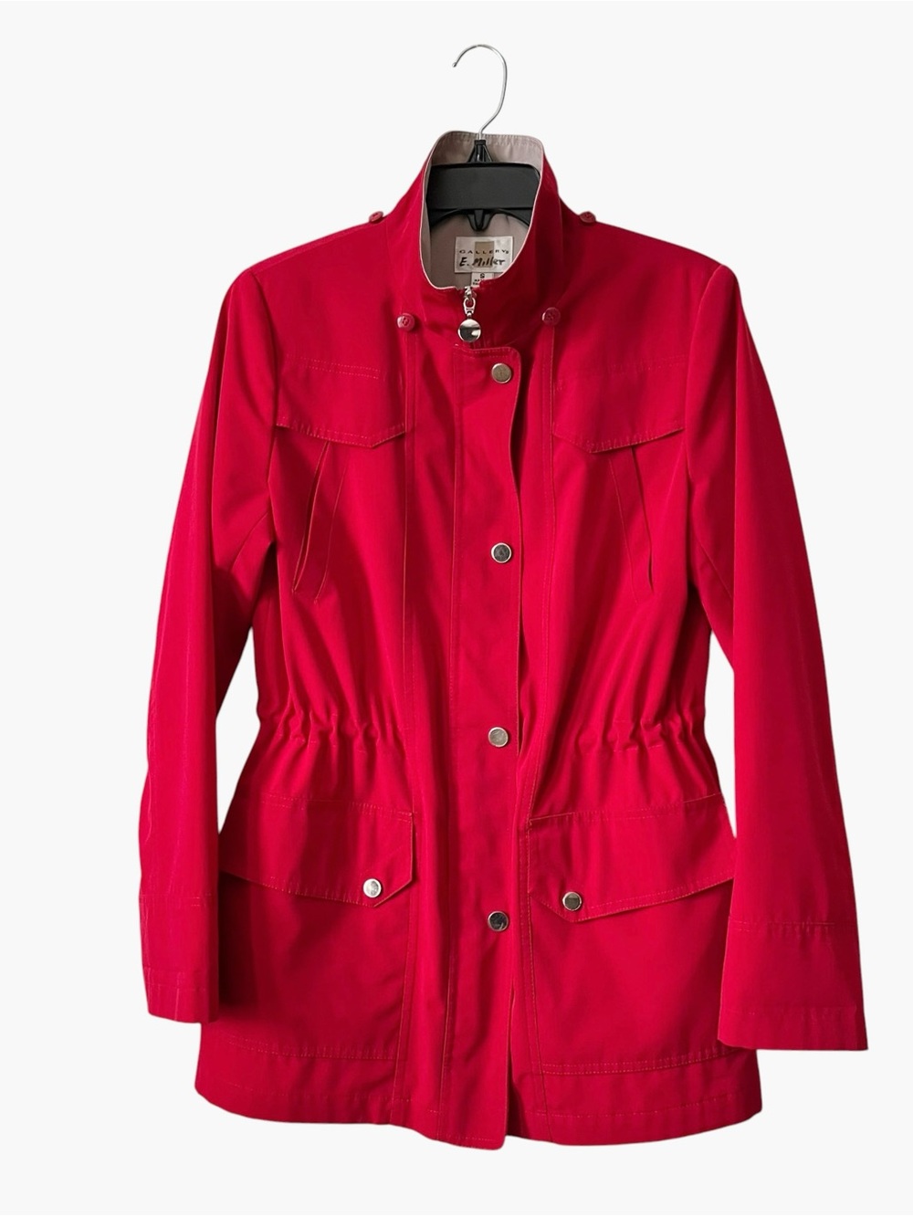 Gallery Red Utility Jacket Women's Size S Pockets Zip Snap Buttons *No Hood
